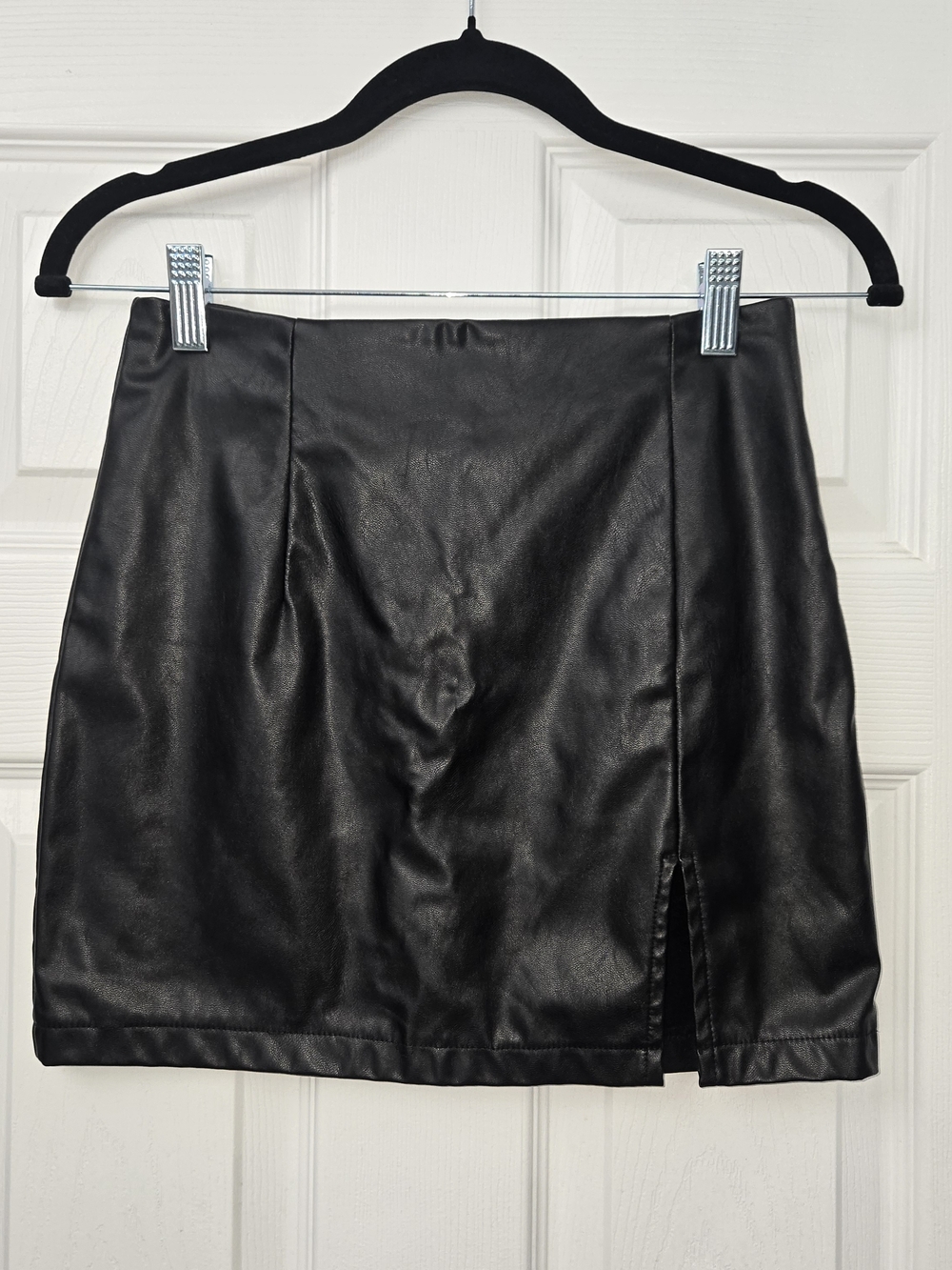 SHEIN Black Faux Leather Mini Skirt Size S 4 High Rise Front Slit Bodycon Goth